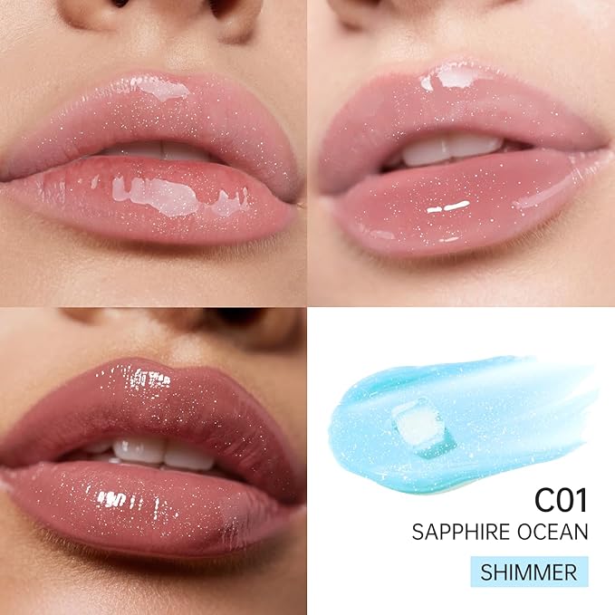 CATKIN Lip Plumper Gloss, Tinted Lip Serum with Hyaluronic Acid & Jojoba Oil, Non-sticky Volumizing Hydrating Formula for a High Shine Maximum 3D Look, Plump & Soft Lips 0.12 Fl Oz -C01 Sapphire Ocean-Velvo Beauty