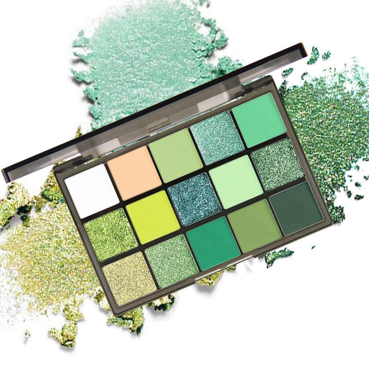 Smokey Green Eye Shadow Makeup Palette,15 Colors Bright Forest Emerald Dark Green Shimmer Matte Makeup Pallet,Long Lasting Waterproof for Daily and Halloween-Velvo Beauty