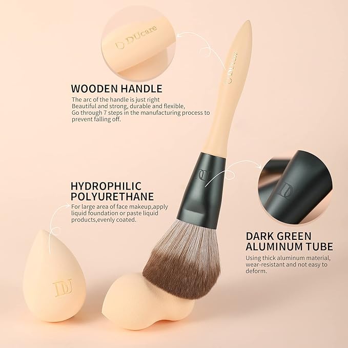 DUcare Makeup Brushes 14Pcs with 3Pcs Makeup Spong & Cosmetic Bag - Lime Mojito Series Makeup Brush Set for Foundation Blending Face Powder Blush Concealers Eye Shadows-Velvo Beauty