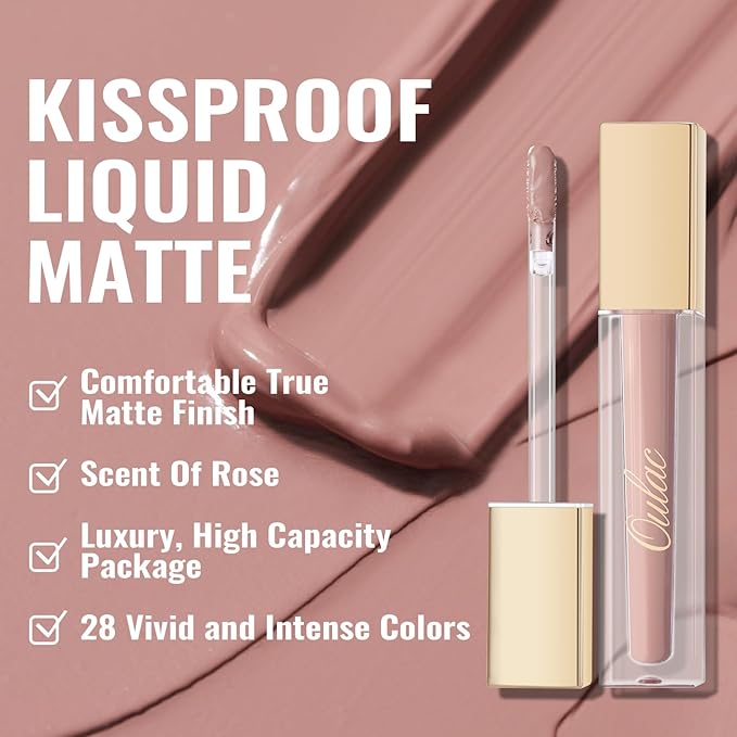 Oulac Matte Liquid Pink Lipstick for Women, Pink Nude Long Lasting Lipstick, Waterproof Lip Stain, No Transfer, Creamy High Pigmented Formula with Vitamin E, Vegan & Cruelty-Free M19-Velvo Beauty