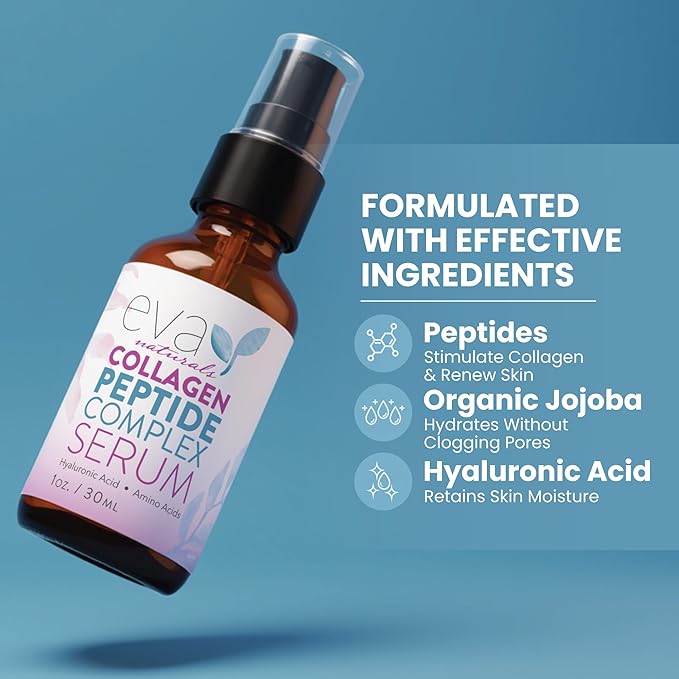 Collagen Peptide Serum for Face – Anti Aging Facial Treatment with Peptides & Hyaluronic Acid – Gentle Formula for Sensitive Skin, Microneedling Pen, Derma Roller, Skin Firming & Hydrating (1 Oz)-Velvo Beauty