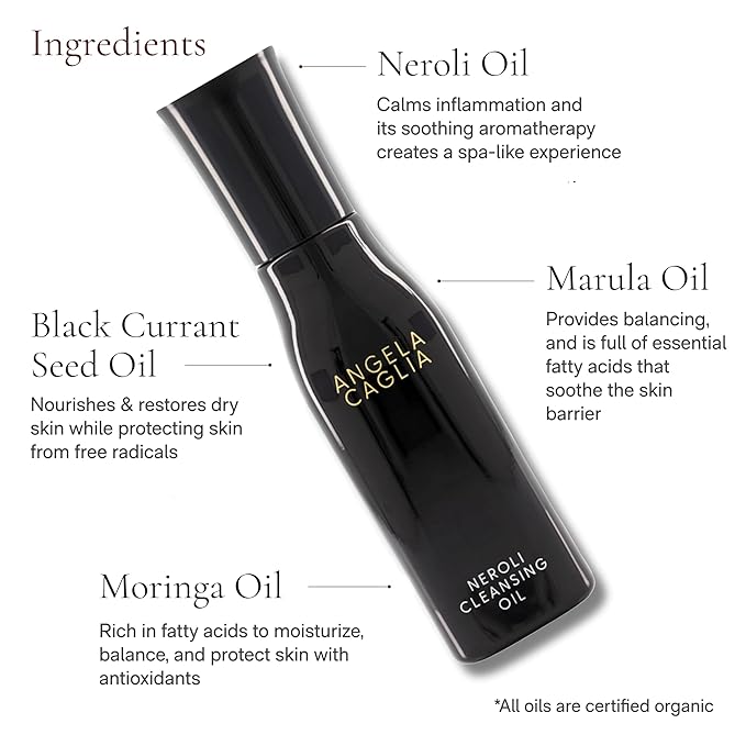 Angela Caglia Neroli Cleansing Oil - Makeup Remover & Face Cleanser with Lipid-Lock Technology - Organic Moringa, Marula, Black Currant & Neroli Oils - Soothing Hydration & Barrier Support-Velvo Beauty