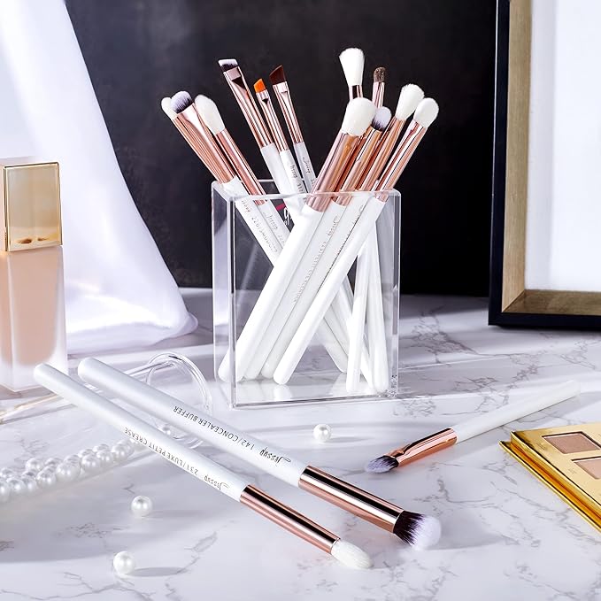Jessup Eye Makeup Brush Set Professional 15pcs White/Rose Gold Premium Natural-synthetic Eye Shadow Blending Concealer Eye & Brow Liner Brushes, T217-Velvo Beauty