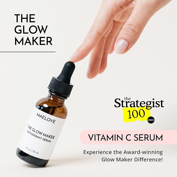MAELOVE Glow Maker Vitamin C Serum with Vitamin E, Ferulic Acid & Hyaluronic Acid, Award-Winning Brightening and Hydrating Facial Serum, Unscented, 1.0 fl oz-Velvo Beauty