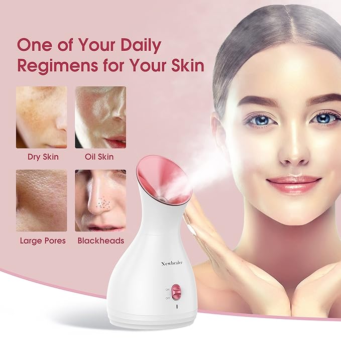 Newbealer 2in1 Facial Steamer, Hot Mist Facial Aromatherapy Humidifier Atomizer, Large Face Steamer Unclogs Pores Sinuses Moisturizing, Home Sauna Spa with Eyebrow Set (Red, 170ml)-Velvo Beauty