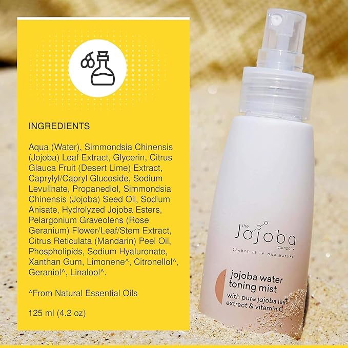 The Jojoba Company Water Toning Mist With Pure Jojoba Leaf Extract & Vitamin C - Hydrating, Toning & Firming - Antioxidant Protection - Reduces Pore Size - For Thirsty, Dehydrated & Dry Skin - 50ml-Velvo Beauty