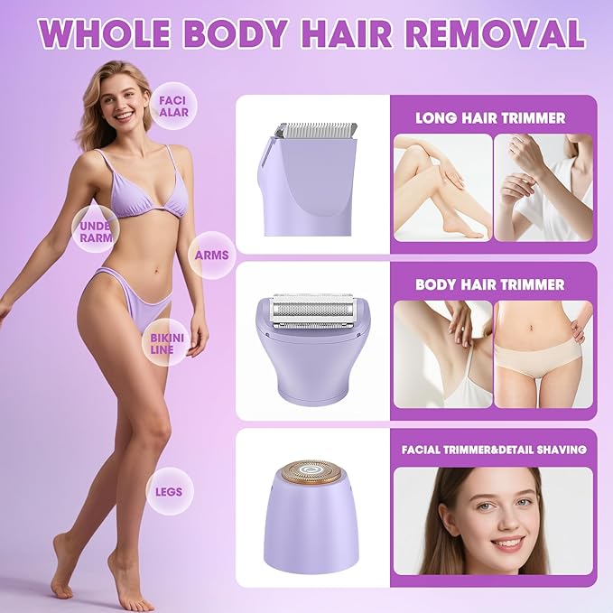 Bikini Trimmer Electric Razors for Women,3 in 1 Body Hair Removal Kit for Face,Pubic,Arm, Leg, Armpit, Bikini Trimmer,Painless IPX6 Waterproof Rechargeable Portable Lady Shavers Wet & Dry Gifts-Velvo Beauty