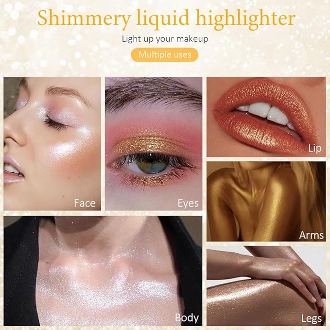 evpct Light Liquid Face Highlighter Makeup Waterproof Long Lasting Pearl White Gold Glimmer Glow Sparkly Glitter Body Shimmer Oil Liquid Luminizer Stick Highlight Illuminator for Face Body Cheeks Eye-Velvo Beauty