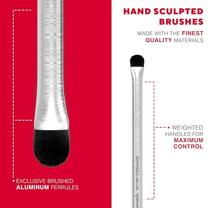 Mirabella Wet & Dry Eyeshadow Brush, Premium Professional Makeup Brush Collection, Cruelty-Free Synthetic Bristle Brush, Hand-Sculpted Brushed Aluminum Handle, Luxury Blending Brush for Makeup-Velvo Beauty