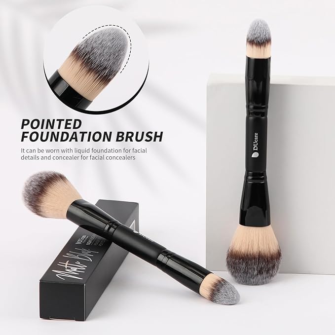 DUcare Powder Brush Foundation Brushes Double Ended Blush Setting Brush for Rounded Taperd Liquid, Cream, Powder,Blending, Buffing-Velvo Beauty