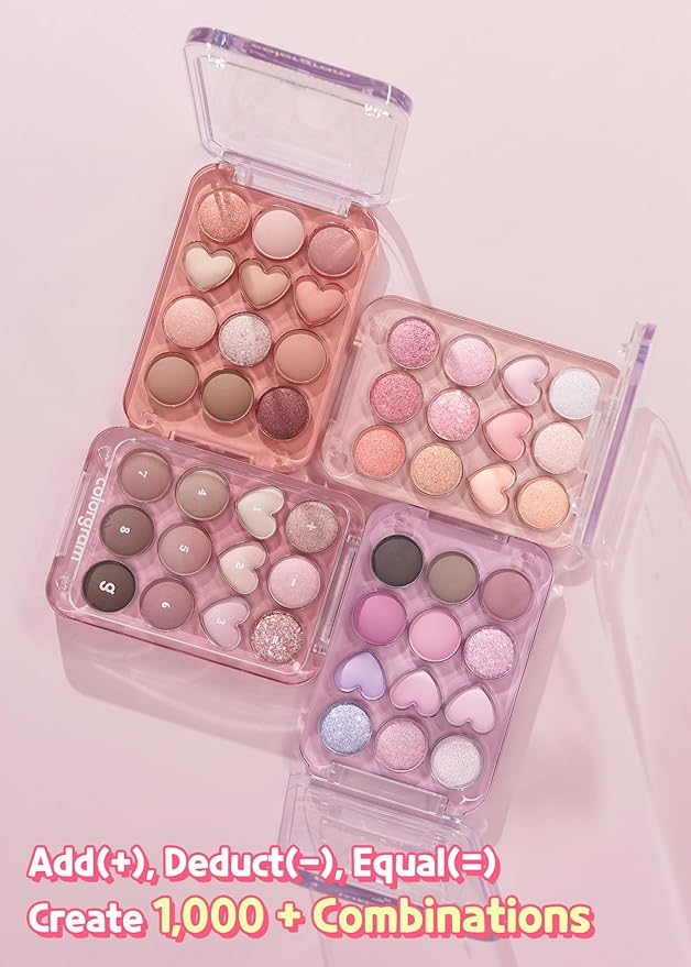 COLORGRAM Pin Point Eyeshadow Palette 03 Pink+Lavender | Ultra-Blendable Matte, Glitter, Shimmer Shades for Daily Makeup | K-Beauty Eye Palette with Easy-to-Use Calculator Design-Velvo Beauty
