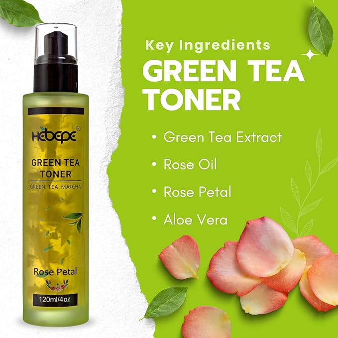 Green Tea Matcha Facial Toner with Rose Petal, Refreshing, and Soothing Face Toner, with Rose Oil, Aloe Vera,120ml-Velvo Beauty