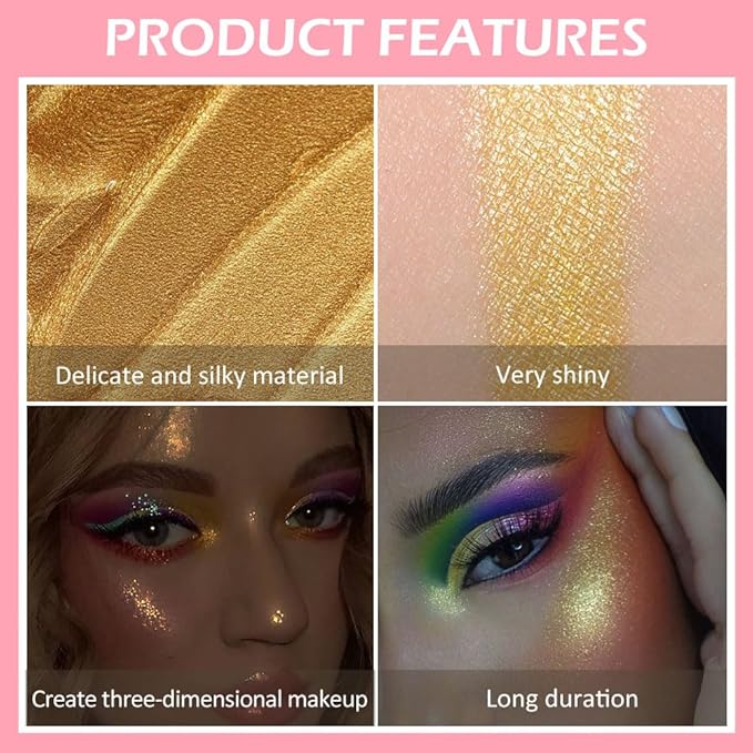 evpct Gold Highlighter Makeup Liquid, Gold Glitter Iridescent Face Festival Highlighter Makeup Waterproof Long Lasting Halographic Shimmer Shimmery Body Highlighter Makeup Palette Stick Illuminators-Velvo Beauty