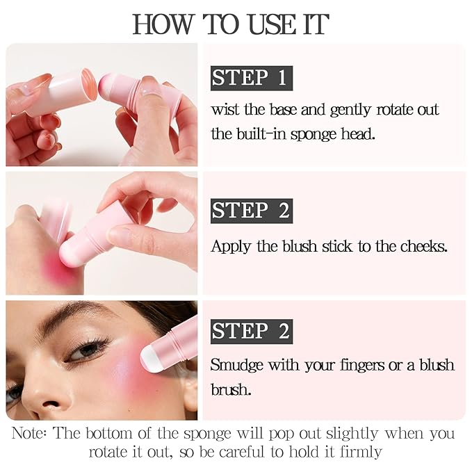 Boobeen Cream Blush Stick, Lightweight Buildable Blush Tint, Natural Matte Finish, Pink, 0.35 oz, Stick, Love Lazy Pink Peach-Velvo Beauty