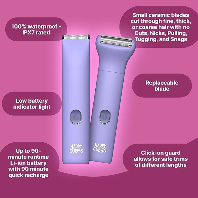 Smoothie Bikini Trimmer - Electric Razor for Women, Waterproof Hair Groomer with Adjustable Guards, Personal Shaver for Pubic Hair, Ladies Intimate Shaver and Body Trimmer (Guava)-Velvo Beauty