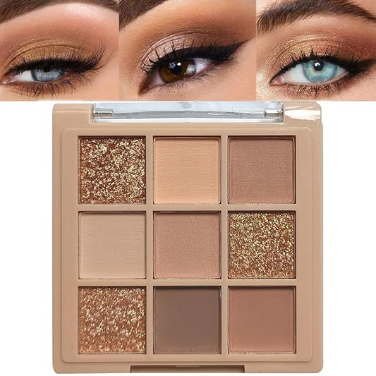Eyeshadow Palette Makeup- 9 Colors Naked Eyeshadow Palette Matte Shimmer Korean Natural Eye Shadow palettes Highly Pigmented Naturing-Looking Long Lasting (#01)-Velvo Beauty