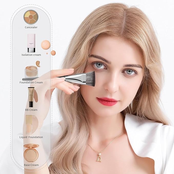 DUcare Foundation Brush Contour Bronzer Self Tanner Makeup Brushes for Liquid Makeup Flat Top Professional Buffing Blending Mineral Powder Face Brush, Black-Velvo Beauty