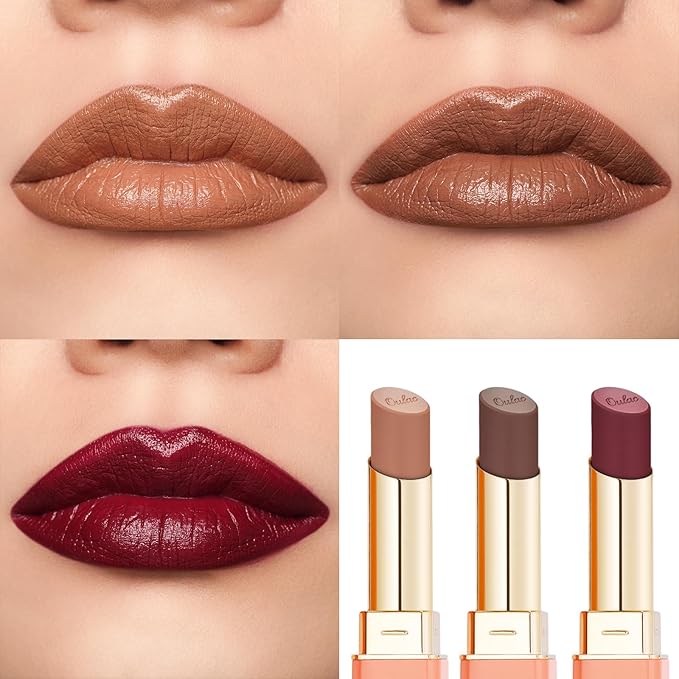 Oulac Color Rich Satin Lipstick Set For Women Nude Brown Lipsticks High Impact Lipcolor Tinted Lip Balm, Nourishing, Satin Finish, Moisturizing Creamy Formula, Vegan Gluten Free (10+12+13)-Velvo Beauty