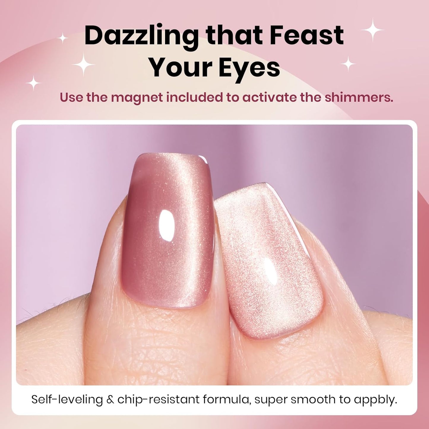 Beetles Pink Cat Eye Gel Nail Polish - 15ML Peach Pink Glass Cat Eye with Gold Powder Magnetic Glitter Gel Polish Soak Off UV Salon DIY French Nail Art Sunlit Champagne Collection Gift for Women-Velvo Beauty