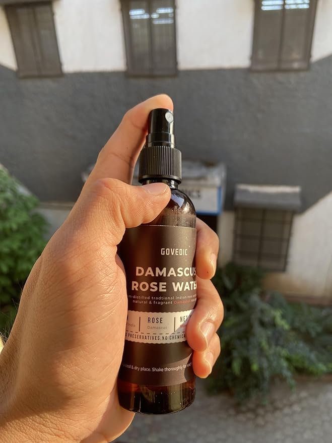 Govedic Rose Water Spray for Face Made with Damask Rose Petals, All-Natural Formula, No Dyes or Alcohol, Suitable for All Skin & Hair Types 100ml 3.38 Oz-Velvo Beauty