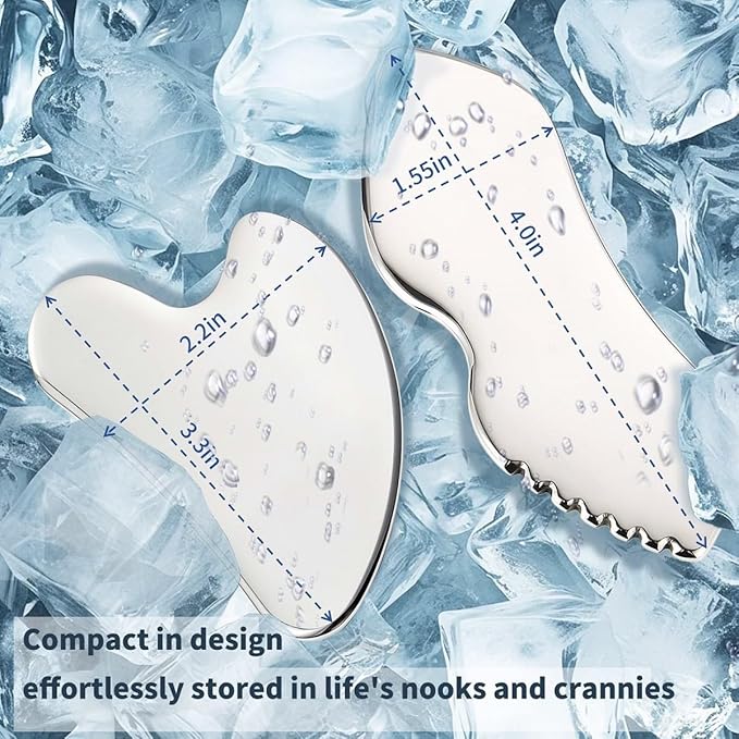 ANNROS 2Pcs Stainless Steel Gua Sha Facial Tools, GuaSha Set for Face Neck, Natural Skin Care,Perfect GuaSha Set for Skincare and Rituals and Travel-Friendly, Gift for Women-Velvo Beauty