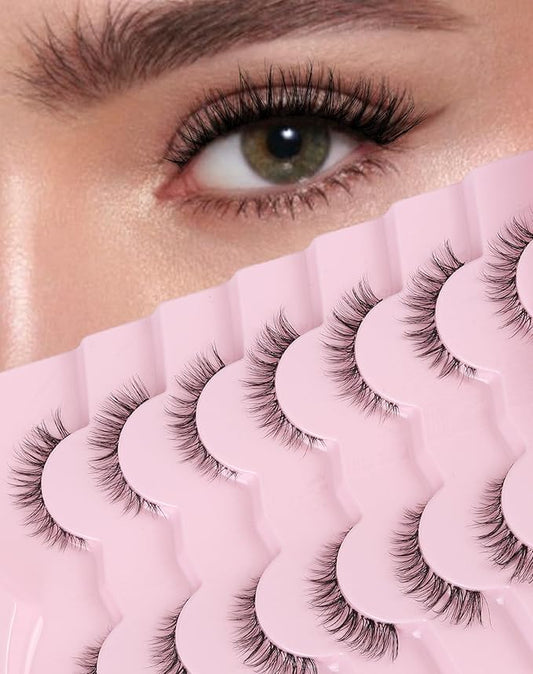 Small Lashes Wispy Short Eyelashes Natural Look Flared Strip False Eyelash Soft Clear Band Lash Pack 7 Pairs SF-07-Velvo Beauty