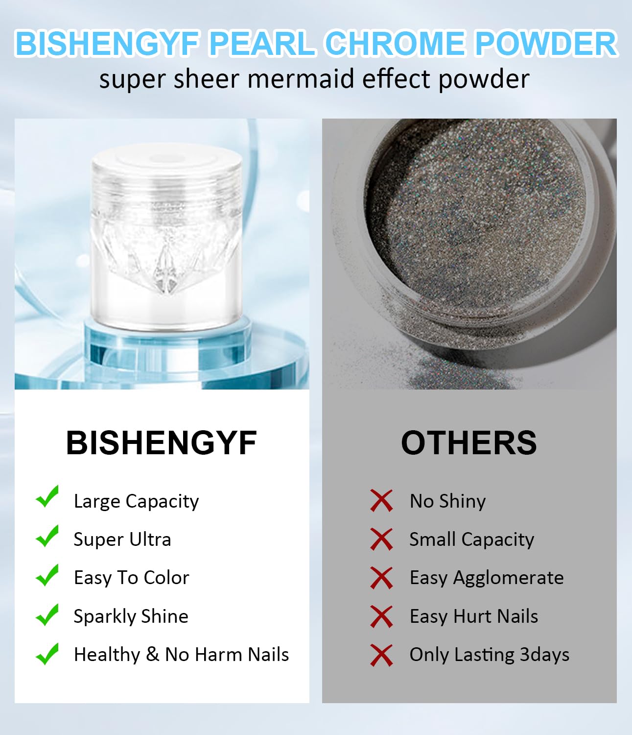 Moonlight White Chrome Nail Powder BISHENGYF - 1g Super Glossy Pearl Effect Chrome Nail Powder for Gel Nails Metallic Mermaid Pearl Nail Powde r for Nai l Art Decoration-Velvo Beauty