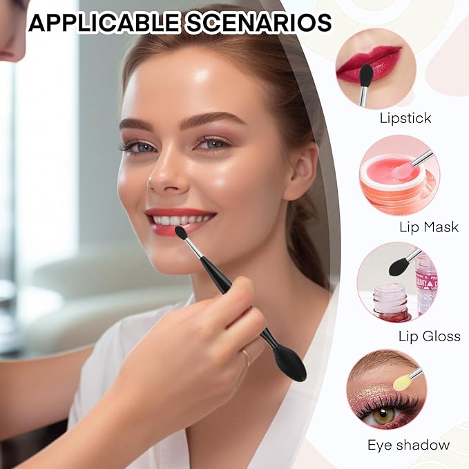 Unaone Lip Scrub Brush - 3 PCS Dual-ended Lip Scrubber Exfoliator and Silicone Lip Brush, 2-in-1 Silicone Lip Scrub Tool Lip Mask Applicator, Gentle Exfoliator & Applicator for Soft-Velvo Beauty