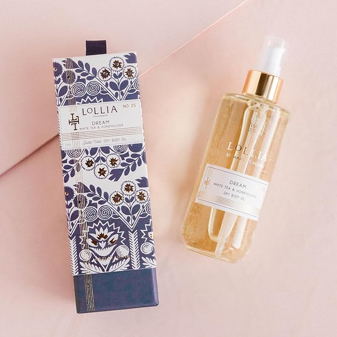 LOLLIA Dream Dry Body Oil, 6.8 Fl. Oz. – White Tea & Honeysuckle – Women’s, Scented, Moisturizing, Dry Body Oil for Women, For All Skin Types-Velvo Beauty