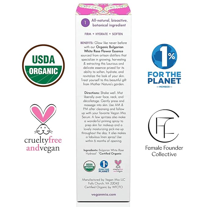 Organics - Radiance, Ultra-Hydrating Rose Water Spray for Face and Neck, Face Mist with Organic Rose Flower Essence, Facial Mist for All Skin Types, Hydrates Dry and Dull Skin, 3.4 fl oz-Velvo Beauty