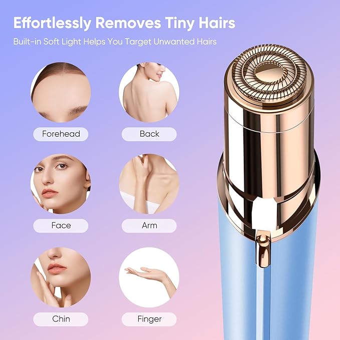 Facial Hair Remover for Women- as Seen on TV Painless Face Shaver -Mini Hair Remover, Electric Razor Shaver Portable Bikini Epilator for Lips, Chin, Armpit, Peach Fuzz, Fingers, Neck, Cheek-Velvo Beauty