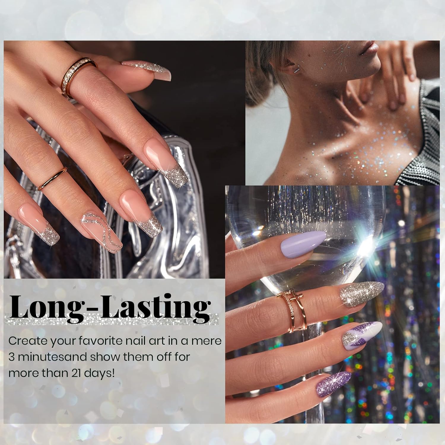 Beetles Reflective Gel Nail Polish 15ml Silver Glitter Nail Polish Shimmer Soak Off Uv LED Lamp Gel Nail Art Manicure Salon DIY Home Diamond-Velvo Beauty