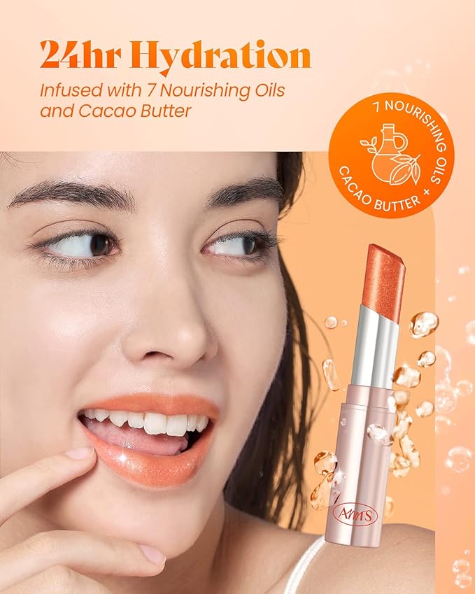 AMTS Tinted Lip Balm - Sunset Lights | Hydrating Glitter Lipstick | Pearl Shimmering Daily Lip Makeup for dry, cracked, chapped lips | korean beauty Moisture Lip Tint-Velvo Beauty