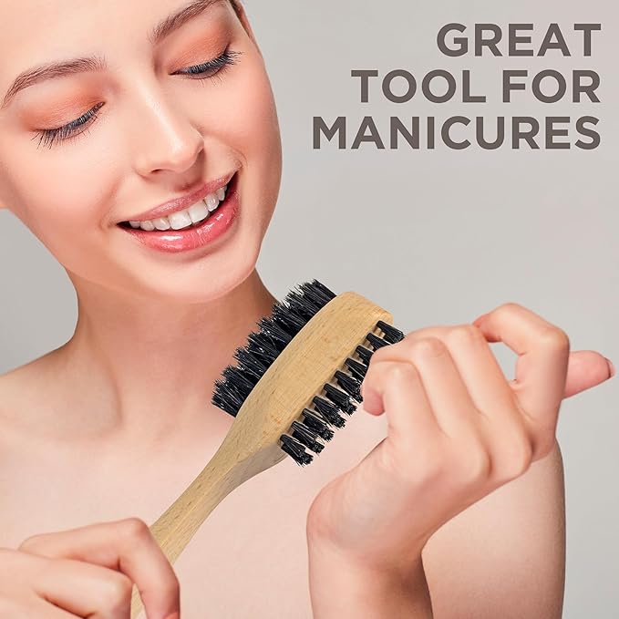 Takavu Nail Brush Black Boar Bristles, Natural Wood Handle, Nail Cleaning Brush for Scrubbing Fingernail Toenail Hand Feet, Dual Sided for Regular Manicure Nail Care Hygiene-Velvo Beauty
