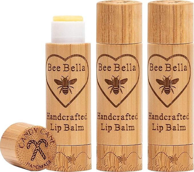Bee Bella Lip Balm, Candy Cane, 3 Pack - Hydrating, Moisturizing Lip Care, 100% Natural, Original Organic Beeswax with Vitamin E, Handmade in USA-Velvo Beauty
