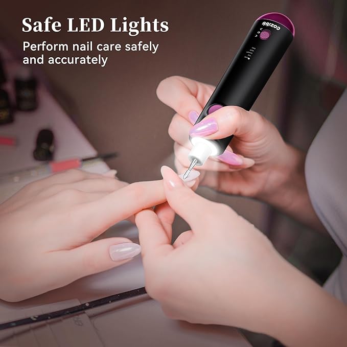 Electric Nail Drill, 8-in-1 Cordless Electric Nail File with LED Light, 5 Speeds Rechargeable Manicure and Pedicure Kit Hand Foot Care Tool for Nail Grinder Trim Polish for Women Baby-Velvo Beauty