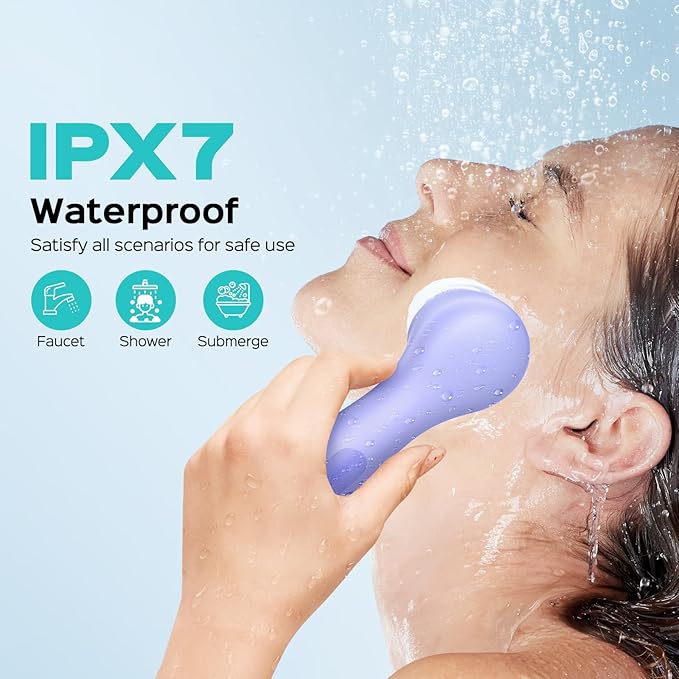 COSLUS Face Scrubber Facial Cleansing Brush: 2 in 1 Spin and Vibration Patented Tech, Silicone Electric Exfoliator Scrubber with Automatic Foaming, Waterproof Face Cleanser Brush for Men and Women-Velvo Beauty