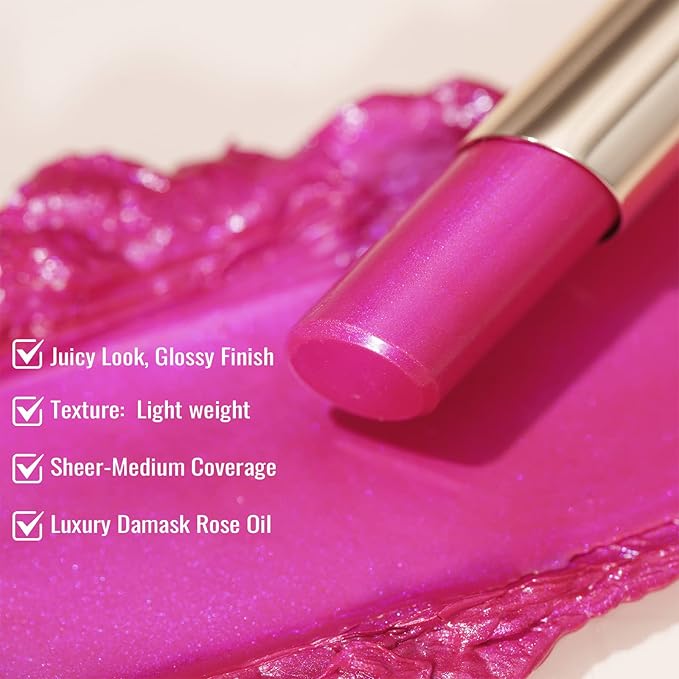 Oulac Moisture Pink Purple Lipstick - 2 in 1 Shimmer Lipstick & Lip Balm, Juicy & Glossy Finish, Long Lasting Hydrating, Smooth for Dry, Cracked and Chapped Lips, Vegan 2.2g/0.07oz (S02)-Velvo Beauty