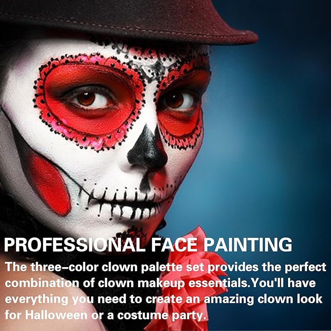 Clown Makeup Kit Black White Red Face Body Paint Palette Halloween Makeup Kit for Sfx Joker Zombie Cosplay Vampire Makeup-Velvo Beauty