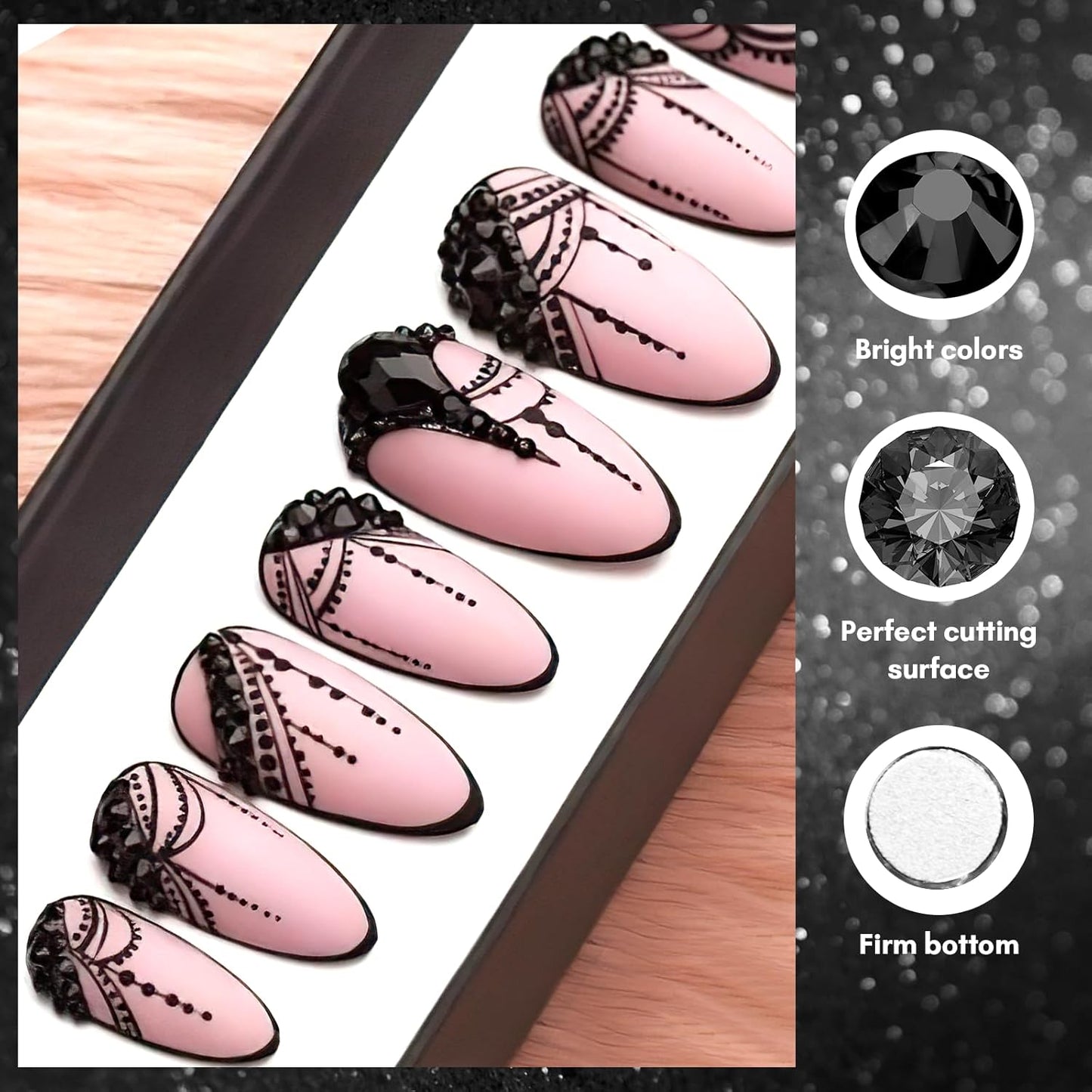 Makartt, 1110 Pcs Rhinestones Set, Black, Round, Multi-Size, Glass or Crystal, for DIY Crafts, Nail Art Supplies Accessories, Christmas Gift-Velvo Beauty