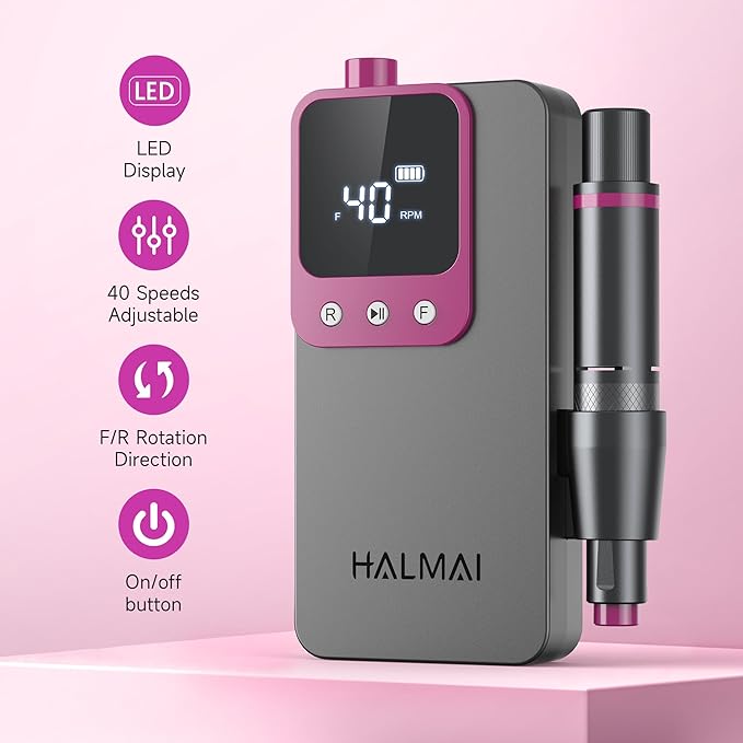 Electric Nail Drill Professional, Portable Nail File for Acrylic Gel Nails, Cordless Rechargeable Ultra Power Nail Drill Kit 40000RPM, HMC320 Salon-Grade Efile Nail Machine (Dark Grey)-Velvo Beauty