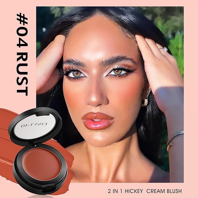 DE'LANCI 2 In 1 Cream Blush for Cheeks & Lips & Eyeshadow in a Waterproof Smooth Moisturizing Creamy Formula, Buildable Lightweight Red Blush Balm with Built-in Brush and Mirror, Easy to Use, Rust-Velvo Beauty