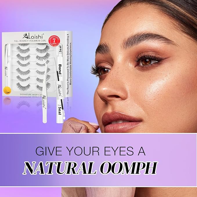 Wispy False Eyelashes Kit With Bond, Seal and Tweezer, 7 Pairs Natural Look Fake Cat Eye Lashes Strips Thin Band Extensions Waterproof Easy Eyelashes for Beginners DF99#-Velvo Beauty