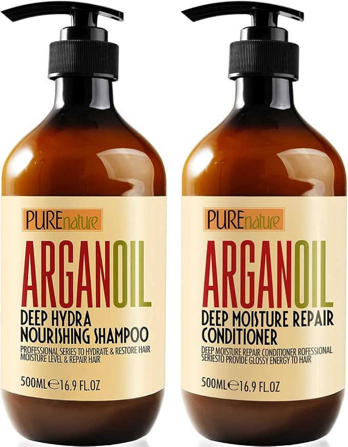 Argan Oil Shampoo and Conditioner Set - Sulfate Free Moroccan Care with Keratin - For Curly, Straight, Dry and Damaged Hair - Moisturizing, Hydrating, Anti Frizz Salon Technology-Velvo Beauty