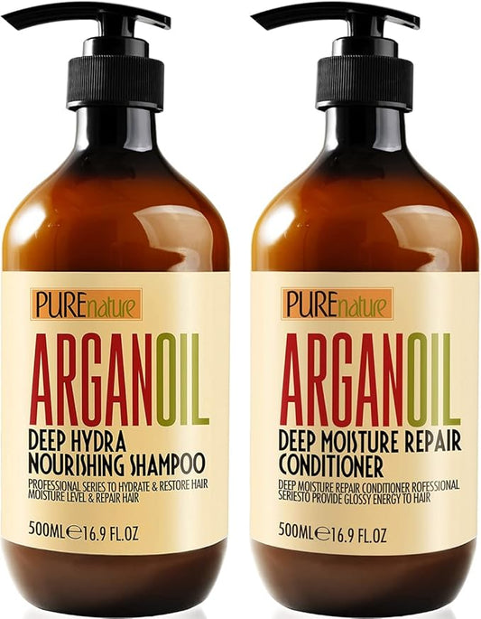 Argan Oil Shampoo and Conditioner Set - Sulfate Free Moroccan Care with Keratin - For Curly, Straight, Dry and Damaged Hair - Moisturizing, Hydrating, Anti Frizz Salon Technology-Velvo Beauty
