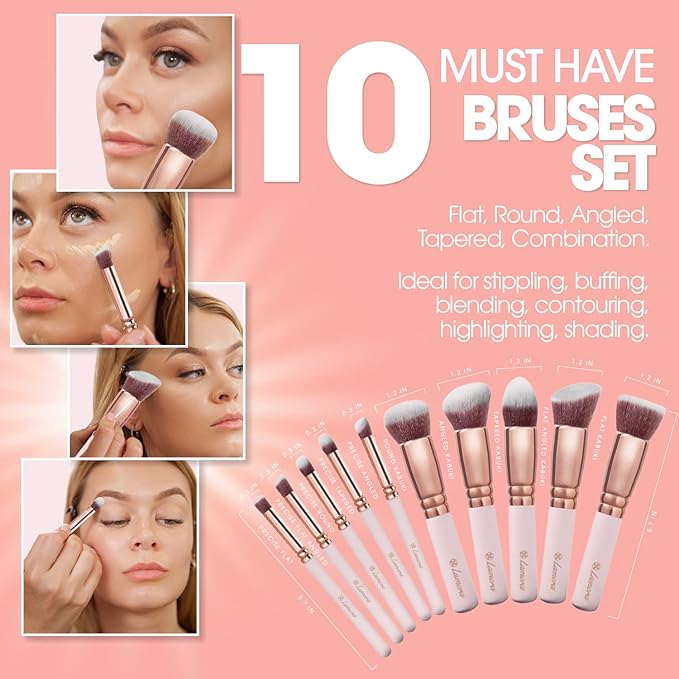 Kabuki Makeup Brush Set - Foundation Powder Blush Concealer Contour Brushes - Perfect for Liquid, Cream or Mineral Products - 10 Pc Collection with Premium Synthetic Bristles for Eye and Face Cosmetic-Velvo Beauty