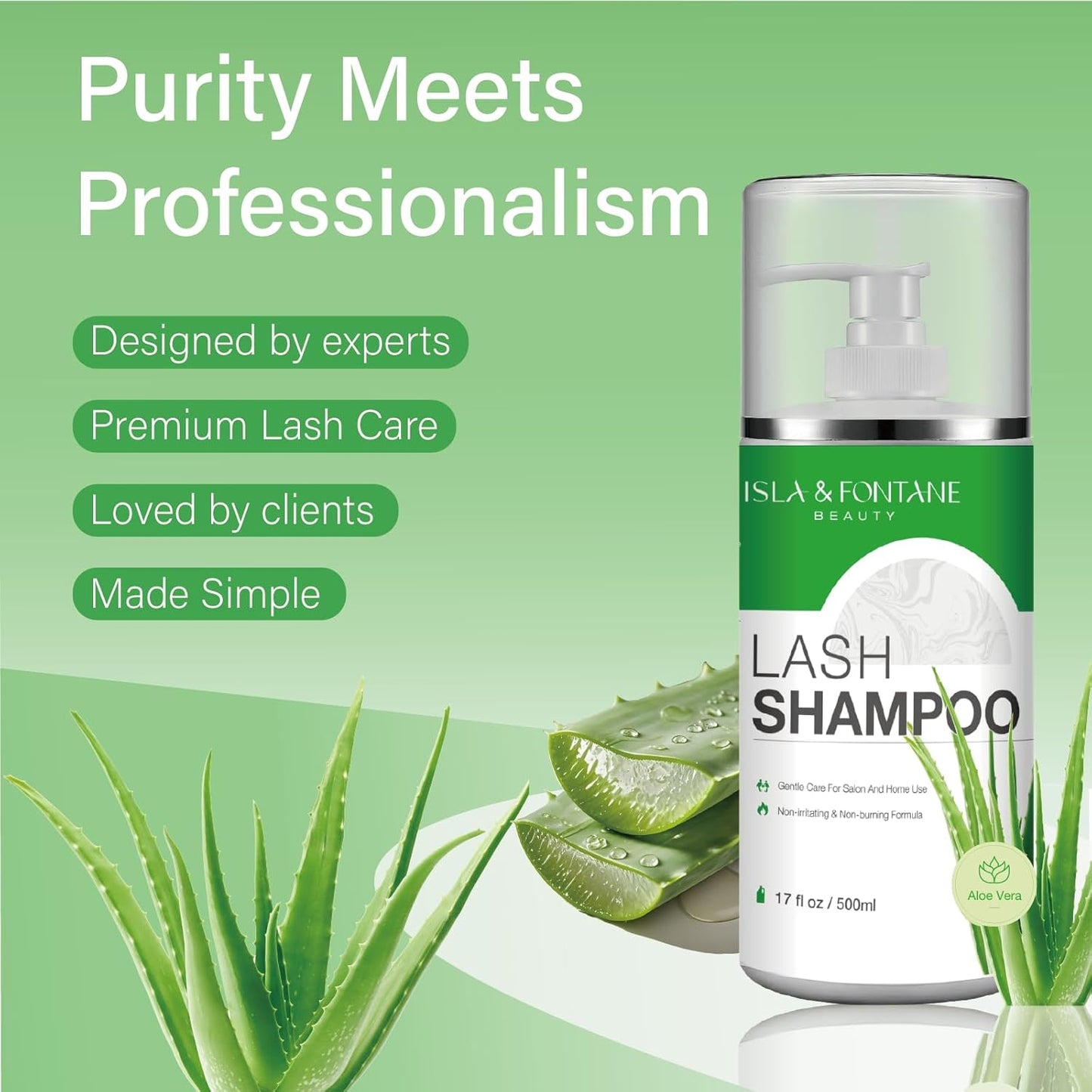 Isla & Fontane Lash Shampoo Bulk – Multi-Scent Series – 17 fl oz / 500ml | Gentle Eyelash Cleanser for Lash Extensions | Non-Irritating | Professional Lash Bath Foam For Salon And Home Use (Aloe Vera)-Velvo Beauty