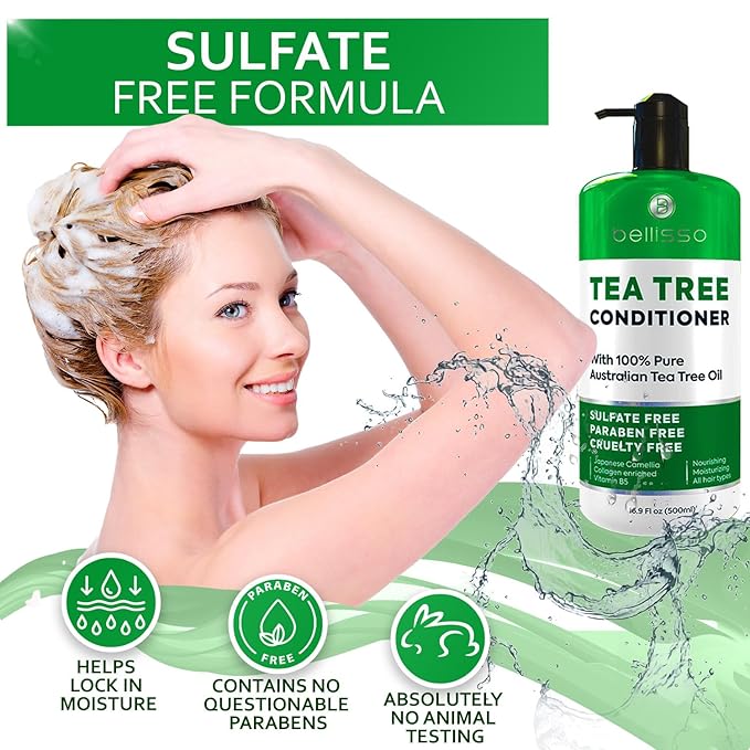 Tea Tree Oil Conditioner - Sulfate and Paraben Free - Anti Dandruff Treatment for Itchy, Dry Scalps - Ideal for Women and Men with Oily Hair and Scalp Buildup-Velvo Beauty