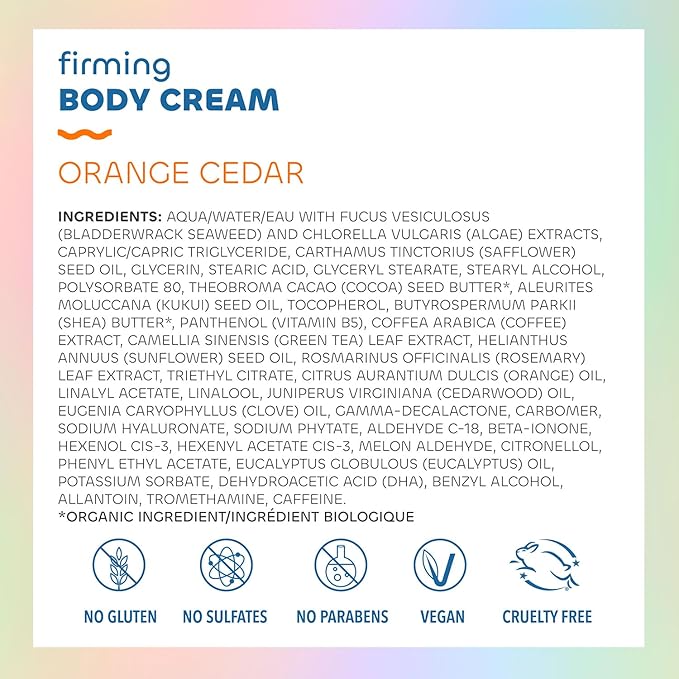 Seaweed Bath Co. Firming Body Cream, Orange Cedar Scent, 6 Ounce, Skin Toning Hand & Body Lotion Moisturizer for Dry Skin, with Sustainably Harvested Seaweed, Chlorella, Green Coffee Bean-Velvo Beauty