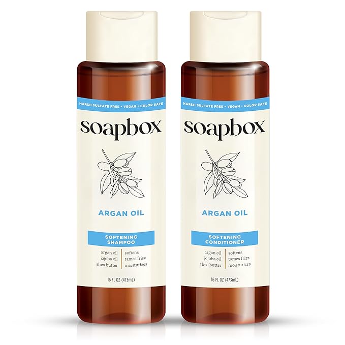Soapbox Argan Shampoo & Conditioner Set, Volumizing, Vegan, Color Safe, Harsh Sulfate & Silicone Free, 16oz each (Pack of 2)-Velvo Beauty